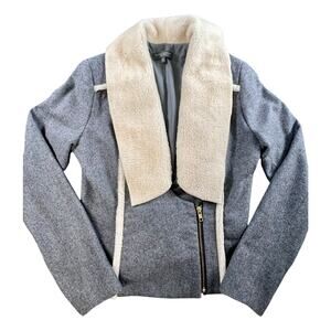 Waverly Grey Wool Moto Jacket Women 4 Gray Asym Zip Shearling Collar USA